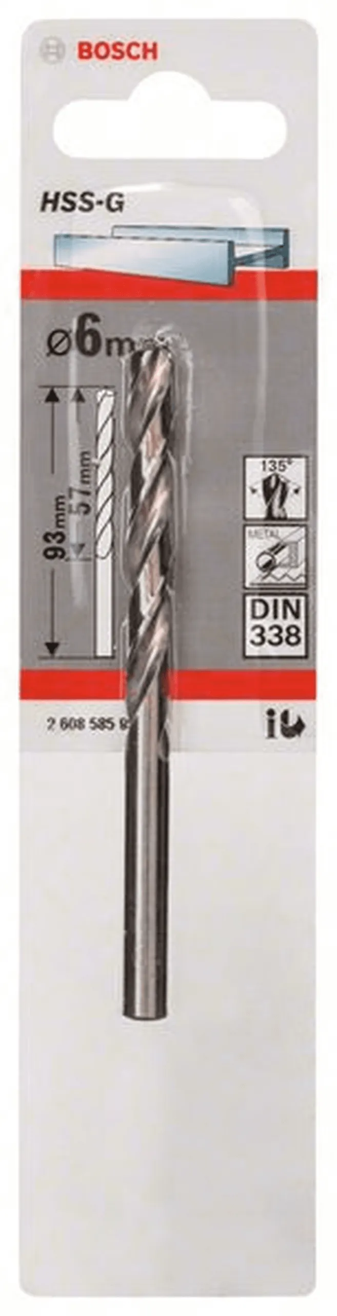 BOSCH Metallbohrer HSS-G DIN 338 6 x 57 x 93 mm 1er-Pack 2608585926